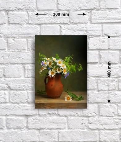 Постер «Натюрморт с ромашками в глиняном кувшине», 30 см х 40 см
