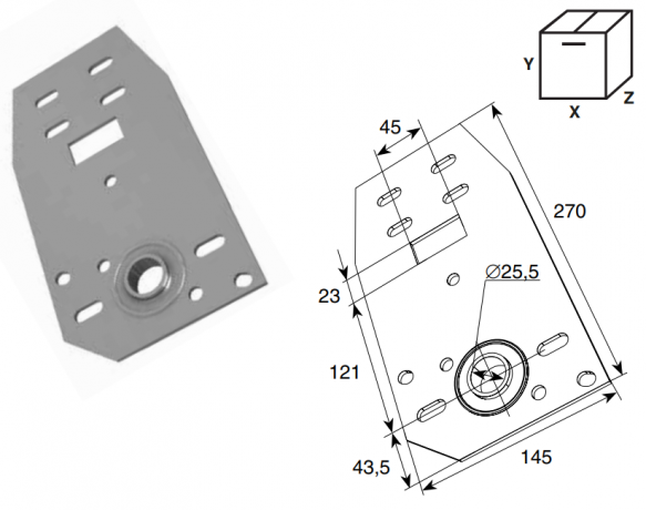 Кронштейн концевой опорный 111 мм для барабана сзади со встроенным подшипником