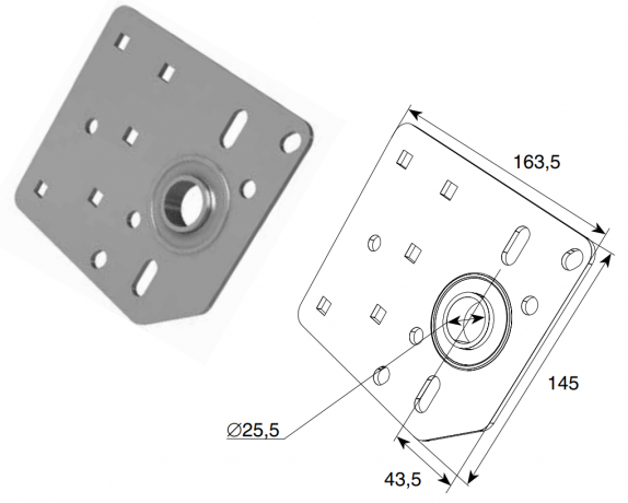 Кронштейн крепления вала для барабана сзади L=163.5 со встроенным подшипником