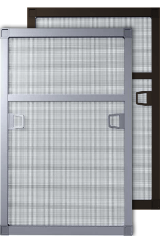 Рамочная москитная сетка на большие створки окна из профиля 25 мм, с импостом, на внешних пластиковых Z-креплениях (тип 1)