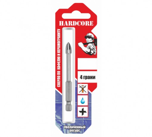 Сверло по керамограниту и керамической плитке 6 мм, 4 грани, шестигранный хвостовик