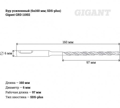 Бур усиленный SDS-plus 6x160 мм