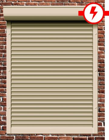 Рольставни из пенонаполненного алюминиевого профиля 45 мм с коробом 150 мм, электрическим приводом и верхним автоматическим замком